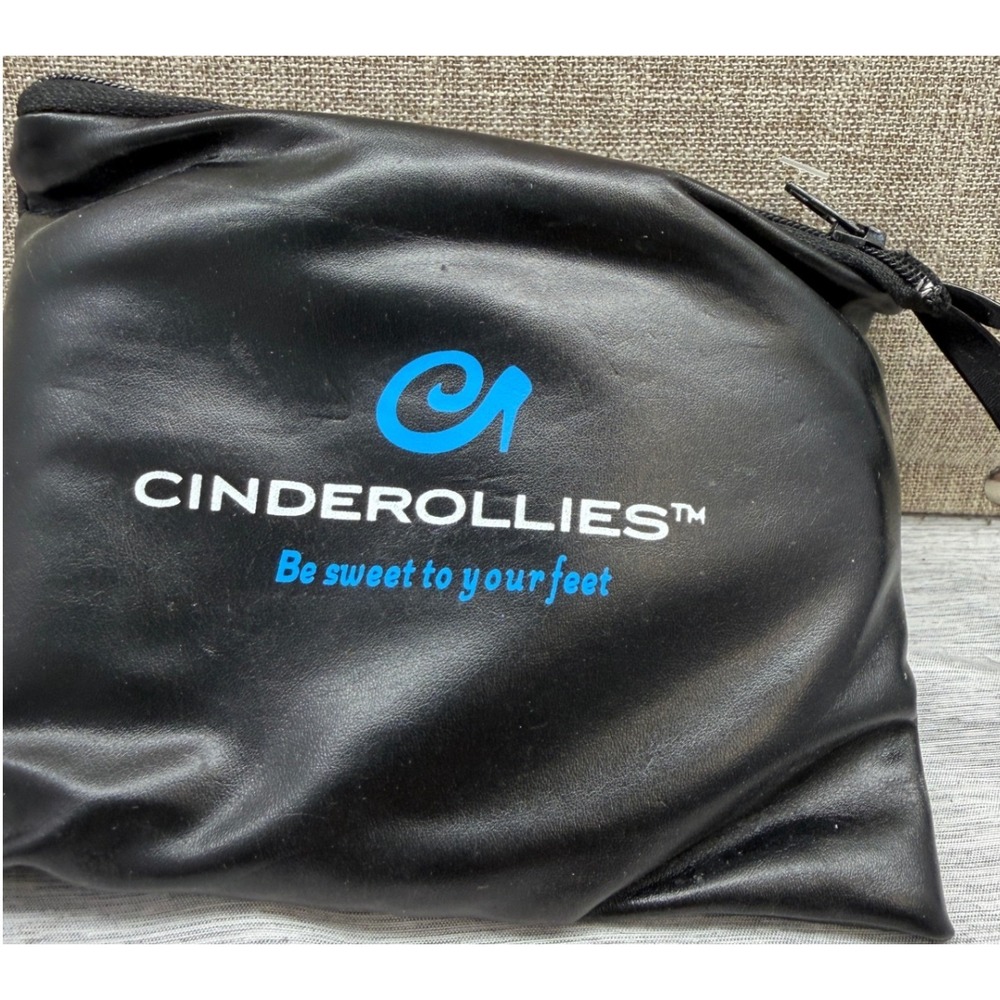 Cinderollies Foldable Ballet Flats Black Faux Leather Portable Shoes 8.5-9.5